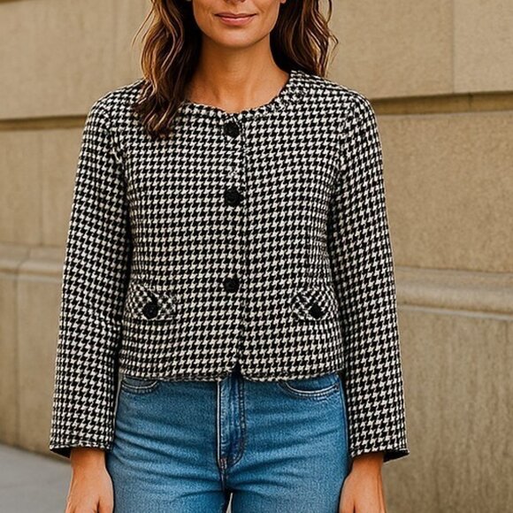 Ann Taylor LOFT Women’s Blazer Petite XXS Black White Check Cropped NWOT Career - Picture 9 of 11